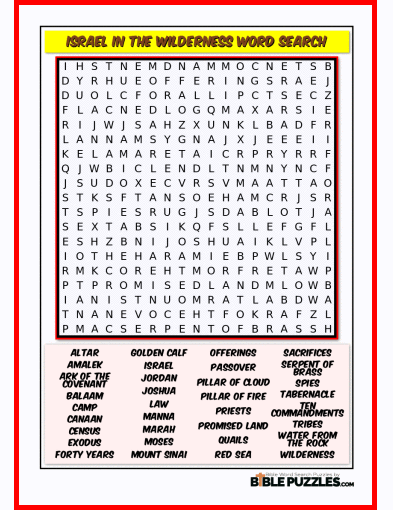 Printable Bible Word Search Activity Worksheet PDF - Israel in the Wilderness