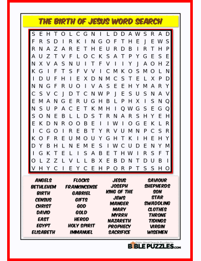 The Birth of Jesus Bible Word Search Puzzle | BiblePuzzles.com