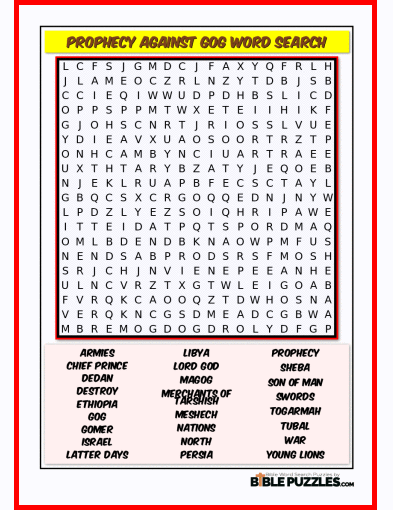 Printable Bible Word Search Activity Worksheet PDF - Prophecy Against Gog