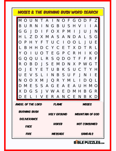 Bible Word Search - Moses & the Burning Bush