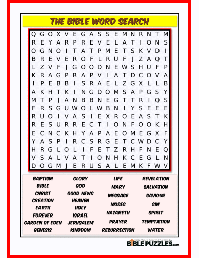 Printable Bible Word Search Activity Worksheet PDF - The Bible