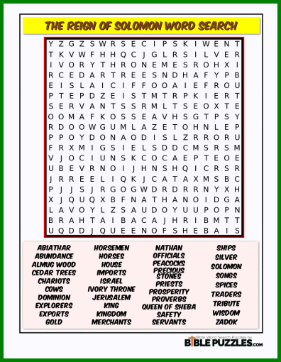Bible Word Search - The Reign of Solomon
