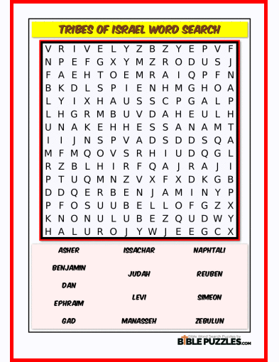 Printable Bible Word Search Activity Worksheet PDF - Tribes of Israel
