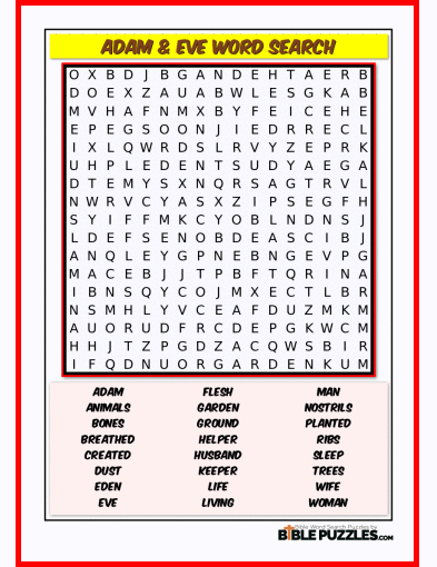 Adam Eve Bible Wordsearch Puzzle Biblepuzzles Com