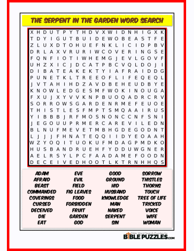 Bible Word Search - The Serpent in the Garden