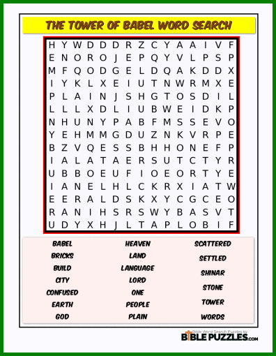 Bible Word Search - The Tower of Babel