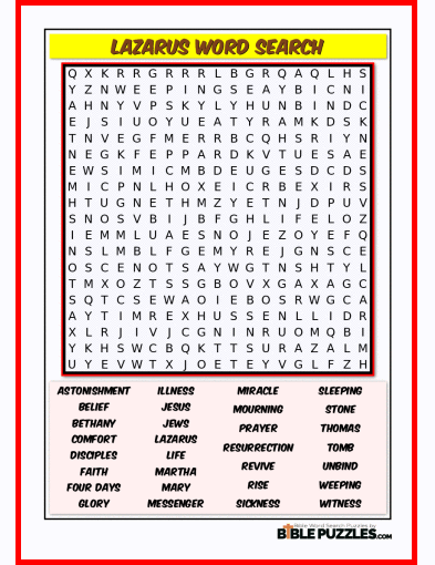 Bible Word Search - Lazarus