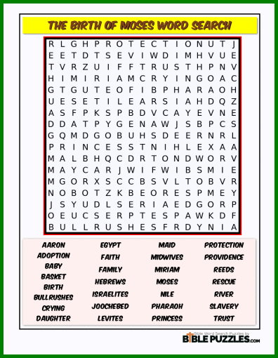 Bible Word Search - The Birth of Moses