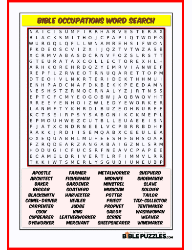 Printable Bible Word Search Activity Worksheet PDF - Bible Occupations
